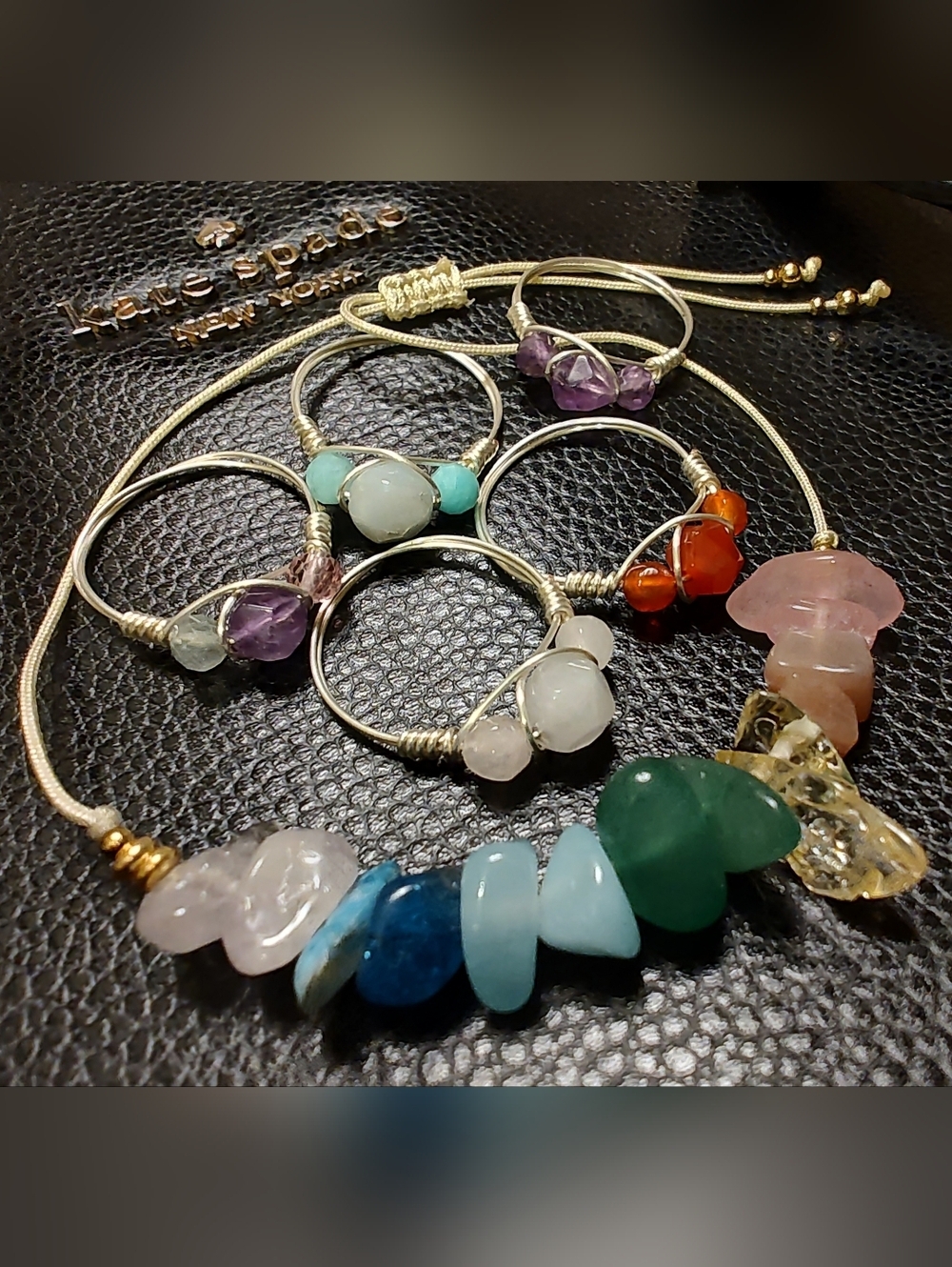Adorable Chakra Bundle 5 Wrapped Gemstone Rings & Chakra Bracelet ♥️
